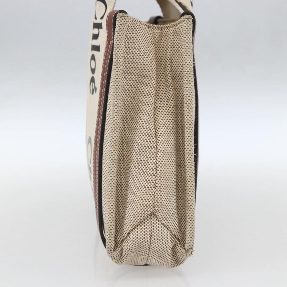 Chloe Woody La Tote Bag Canvas Leather Beige Brown Auth ka1346 - Picture 4 of 16